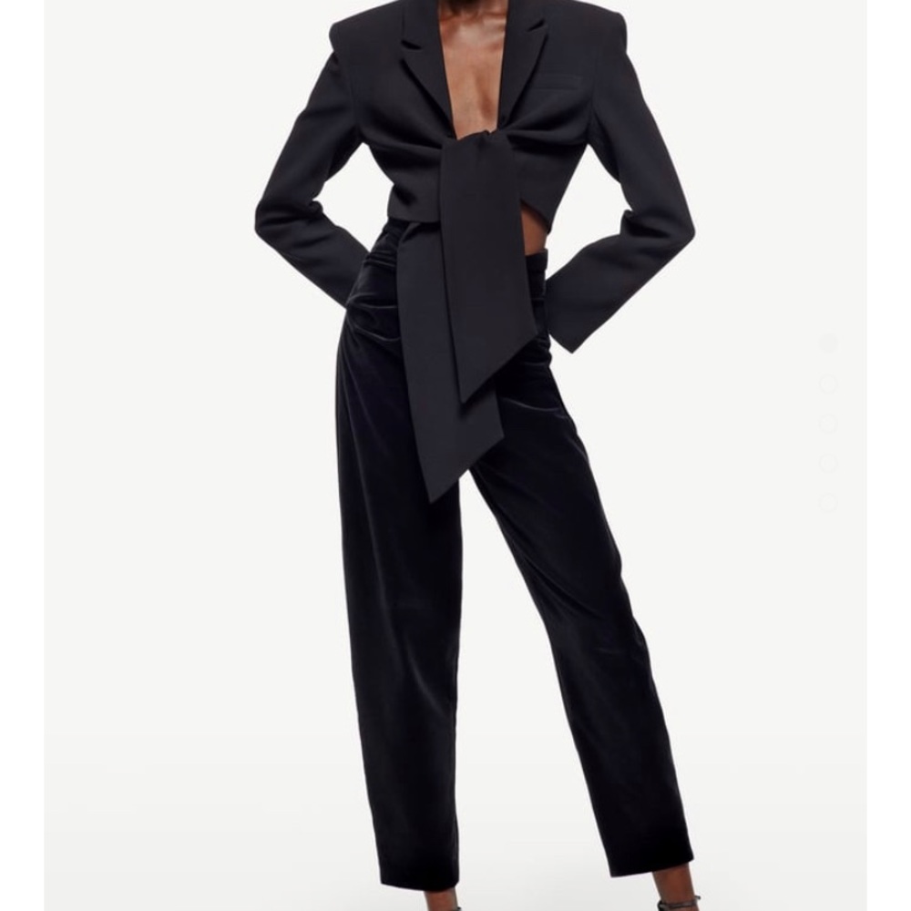 Zara limited edition black velvet high‎ waist pants